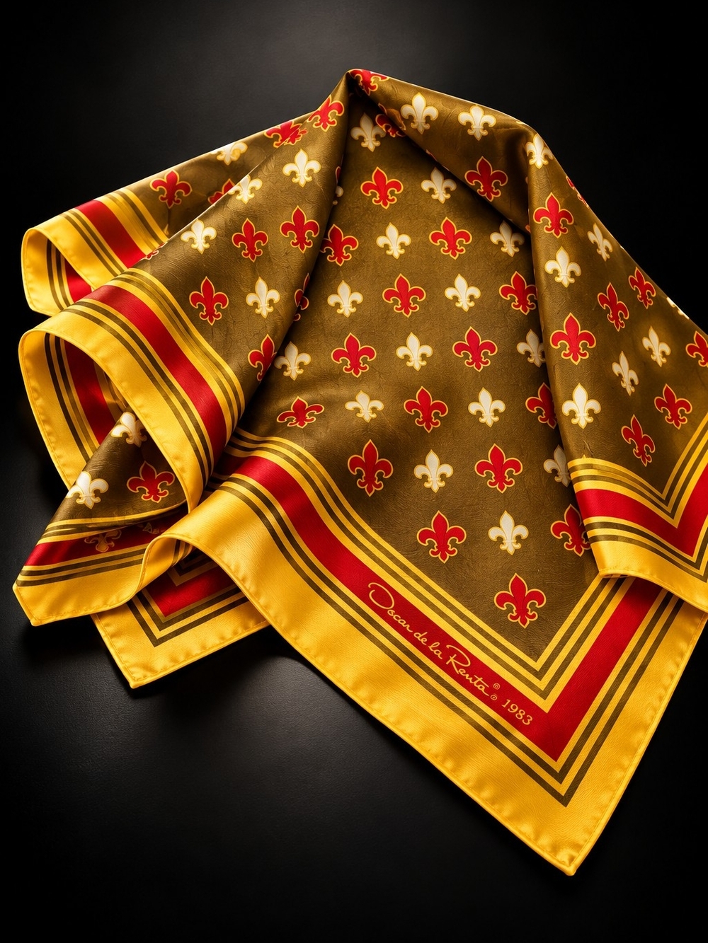 Vintage 80s Oscar de la Renta for BSA Boy Scouts Fleur de Lis Scarf Rare
